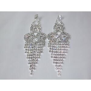 Rhinestone long dangle drop earrings rhinestone bridal evening party  earrings